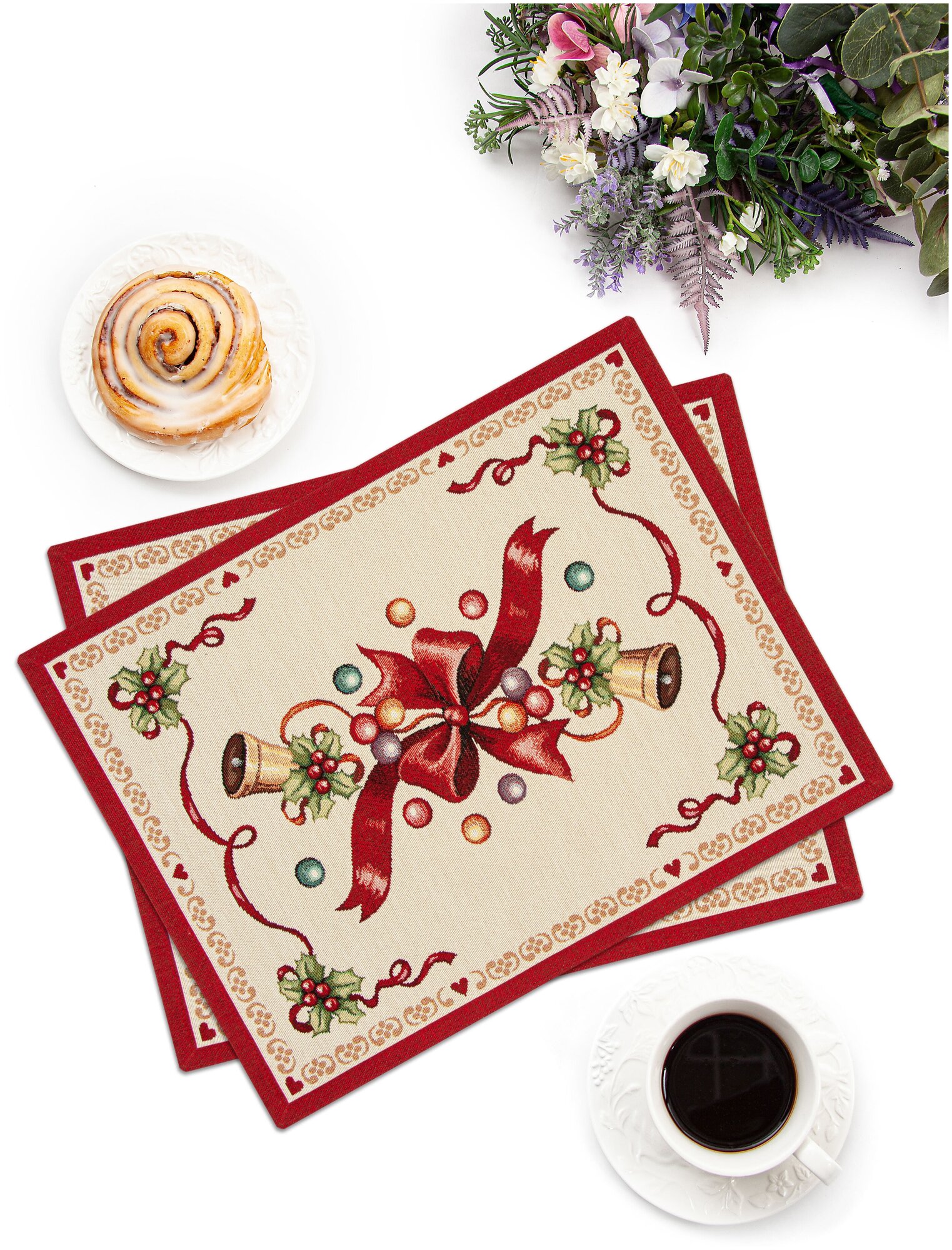 фото Дорожка для стола Le Gobelin Красные бантики 40х100 см