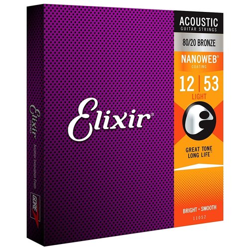 Струны для акустической гитары ELIXIR 11052 NANOWEB 12-53 бронза