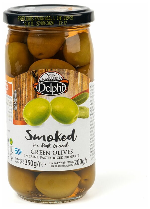 Оливки Delphi с косточкой копченые на дубовых опилках в рассоле 350г - фото №7