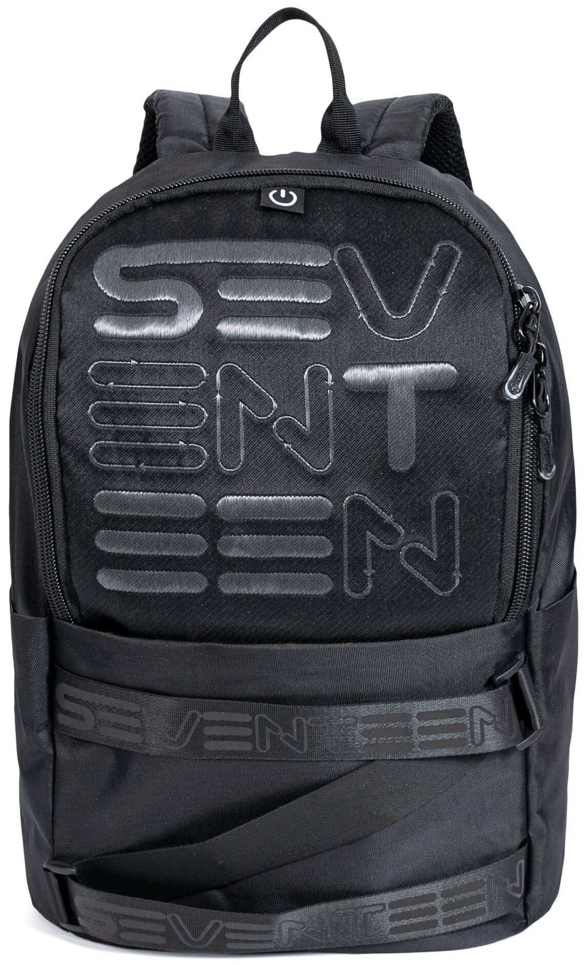 Рюкзак Seventeen Черный SVJB-RTE-8482F светящийся логотип ( 7 цветов), декоративная подвеска, унисекс, 42 x 29 x 16 см.