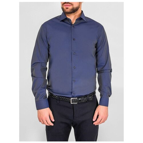 фото Рубашка мужская длинный рукав greg 240/131/5081/h/z, полуприталенный силуэт / regular fit, цвет синий, рост 174-184, размер ворота 39