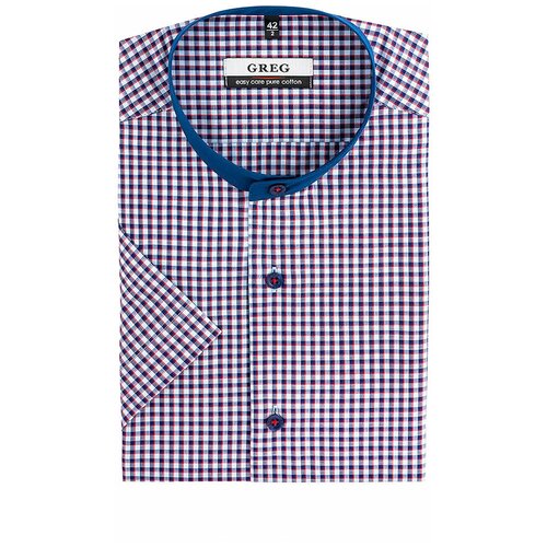 фото Рубашка мужская короткий рукав greg 264/001/6723/zs/c/1, полуприталенный силуэт / regular fit, цвет голубой, рост 174-184, размер ворота 41