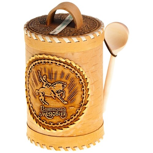 фото Мёд в берестяном туесе (с ложкой) 1,2 кг липовый башкирская медовня