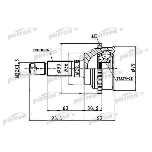 фото Patron pcv1016 шрус наружный с кольцом abs 28x56x26 abs44t mazda 323 bj 98-04, premacy cp 99-05