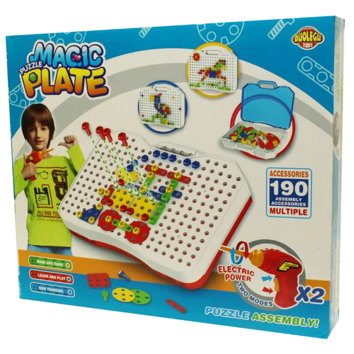фото Развивающий конструктор-пазл для детей magic plate puzzle 190 деталей, с двумя шуруповертами и отверткой китай