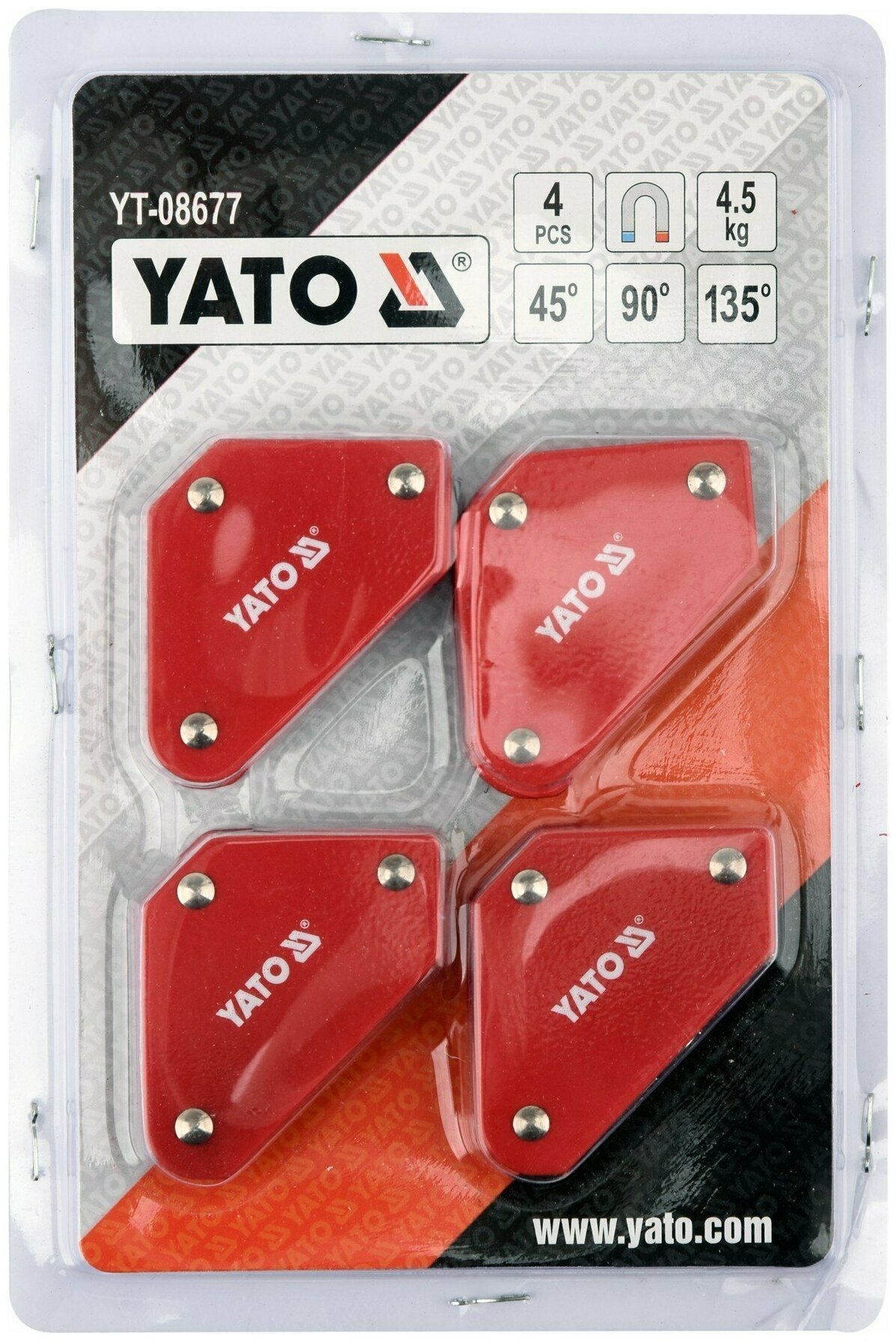 Набор YATO магнитных угольников для сварки 4 предмета 43 х 72 х 12 сила 45 кг YT-08677