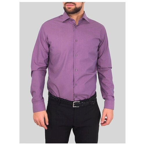 фото Рубашка мужская длинный рукав greg 730/131/2116/h/z, полуприталенный силуэт / regular fit, цвет сиреневый, рост 174-184, размер ворота 44