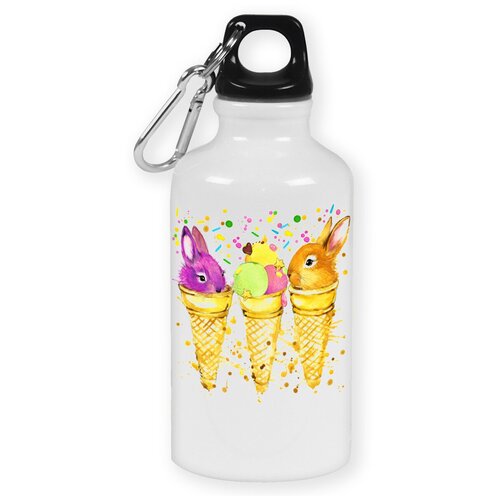 Бутылка с карабином CoolPodarok Животные. Зайки в рожке мороженого сумка для обуви coolpodarok животные зайки в рожке мороженого