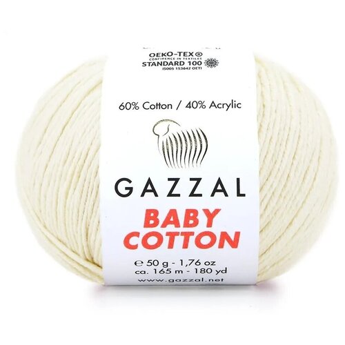 Пряжа Gazzal Baby Cotton (Газзал Беби Коттон) - 5 мотков Кремовый (3437) 60% хлопок, 40% акрил 165м/50г