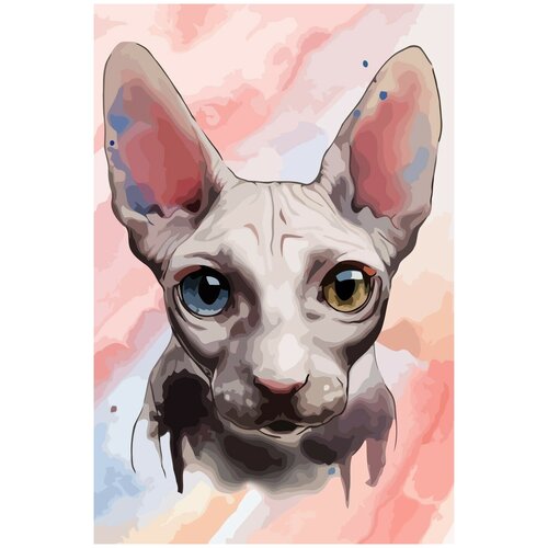картина по номерам на холсте кошка сфинкс с тату 2222 30x40 Картина по номерам на холсте Кошка Сфинкс - 2218 40X60