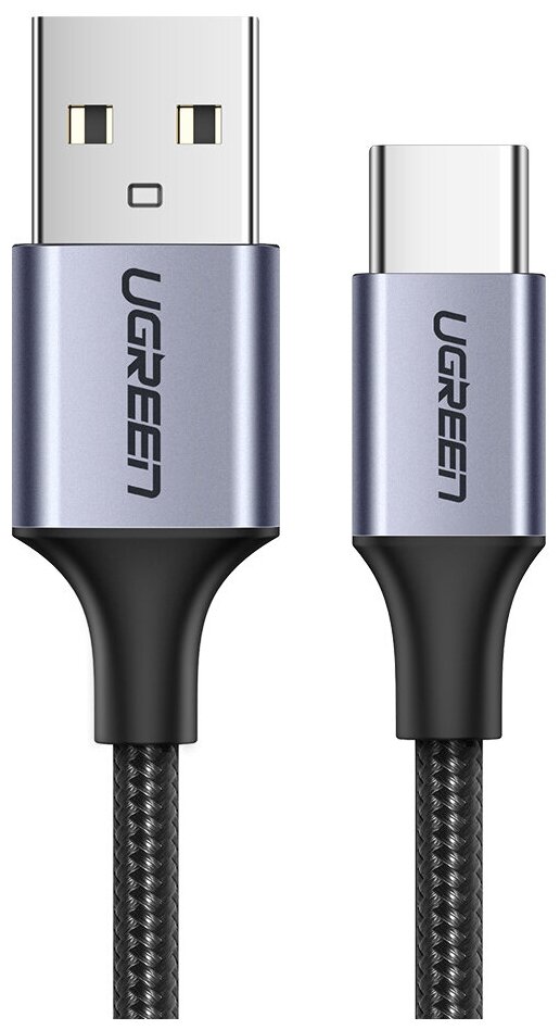 Кабель Ugreen USB A 2.0 - USB C, в оплетке, цвет черный, 1 м (60126)