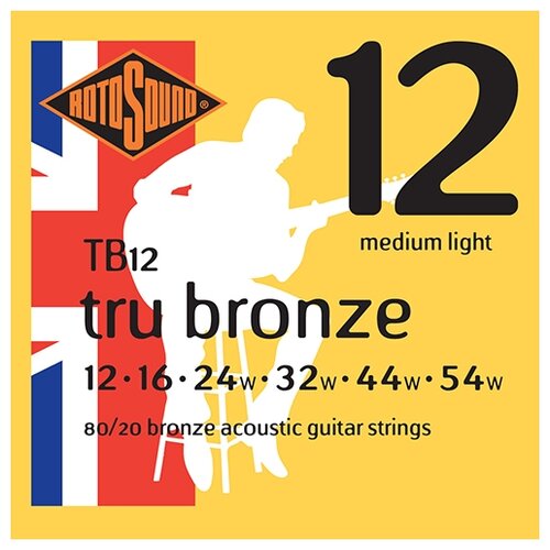 Струны для акустической гитары, покрытие - бронза 80/20, 12-54 ROTOSOUND TB12 STRINGS 80/20 BRONZE