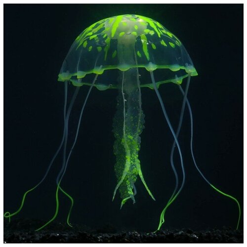 Декор для аквариума Медуза силиконовая, с неоновым эффектом, 10 х 10 х 20,5 см, желтая./В упаковке шт: 1