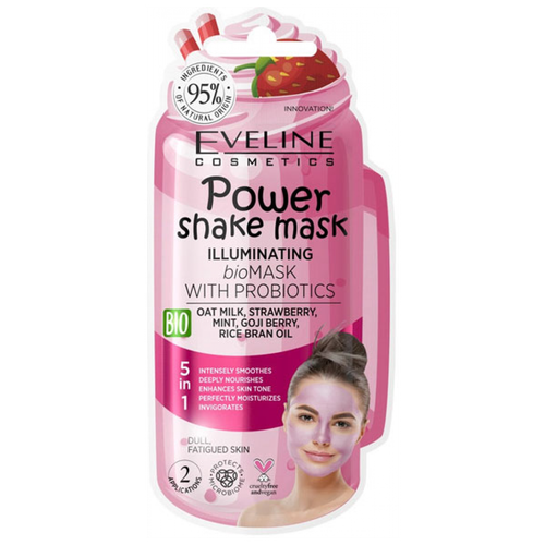 Bio маска для сияния кожи с пробиотиками Eveline POWER SHAKE MASK, 10 мл маска для лица eveline power shake с пробиотиками и рисовым молочком интенсивно увлажняющая 8 мл
