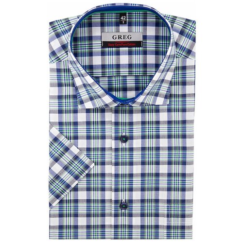 фото Рубашка мужская короткий рукав greg 245/101/1946/z/1p, полуприталенный силуэт / regular fit, цвет голубой, рост 174-184, размер ворота 39