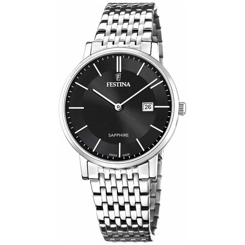 Наручные часы FESTINA Swiss Made, черный, серебряный наручные часы festina swiss made наручные часы festina swiss made 20012 мужские кварцевые водонепроницаемые золотой