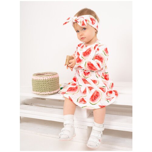 фото Комплект одежды leo для девочек, повязка и платье, нарядный стиль, размер 74, красный, белый