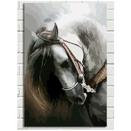 картина по номерам на холсте лошадь с жеребёнком пони лошадка 9373 в 60x40 Картина по номерам на холсте Белая лошадь (абстракция) - 9047 В 60x40