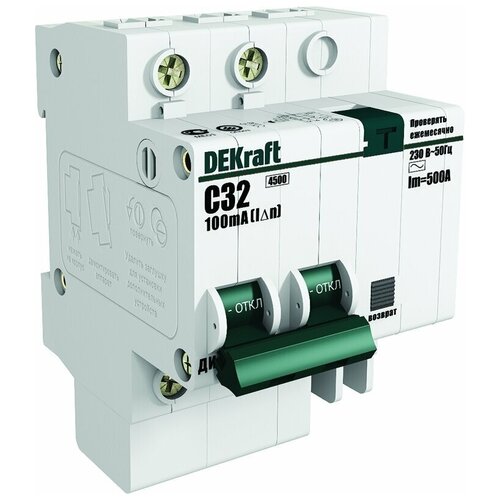 DEKraft автоматический дифференциальный выключатель 1P+N 10А 30мА тип AC х-ка C ДИФ-101 4,5кА (арт. 15156DEK)