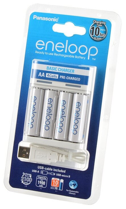 Panasonic Зарядное устройство для аккумуляторов Panasonic eneloop USB Basic Charger + 4АА1900mAh (K-KJ61MCC40U