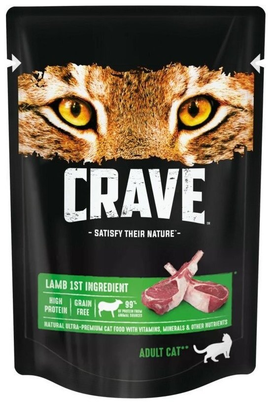 CRAVE 70гр Корм для взрослых кошек, с ягненком (пауч)