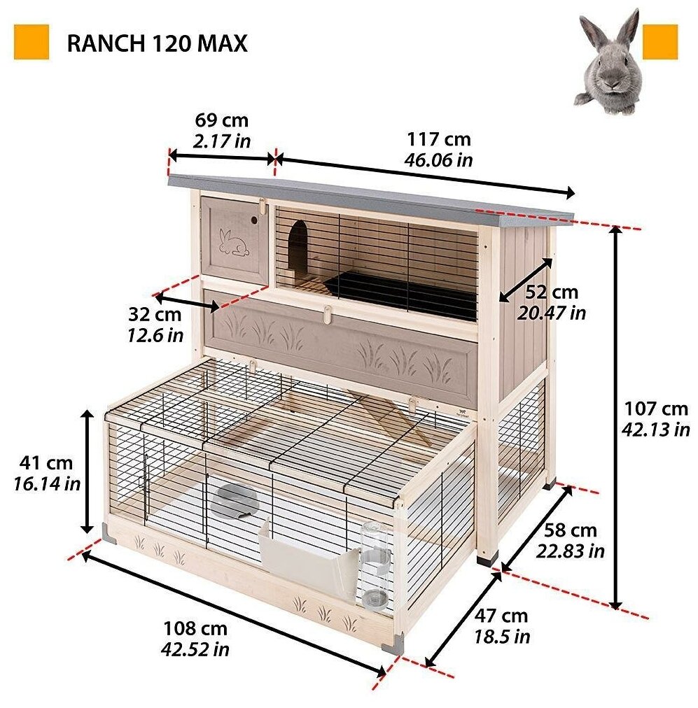 Клетка для кроликов Ferplast Ranch 120 Max 117х69х107 см северная сосна - фотография № 11