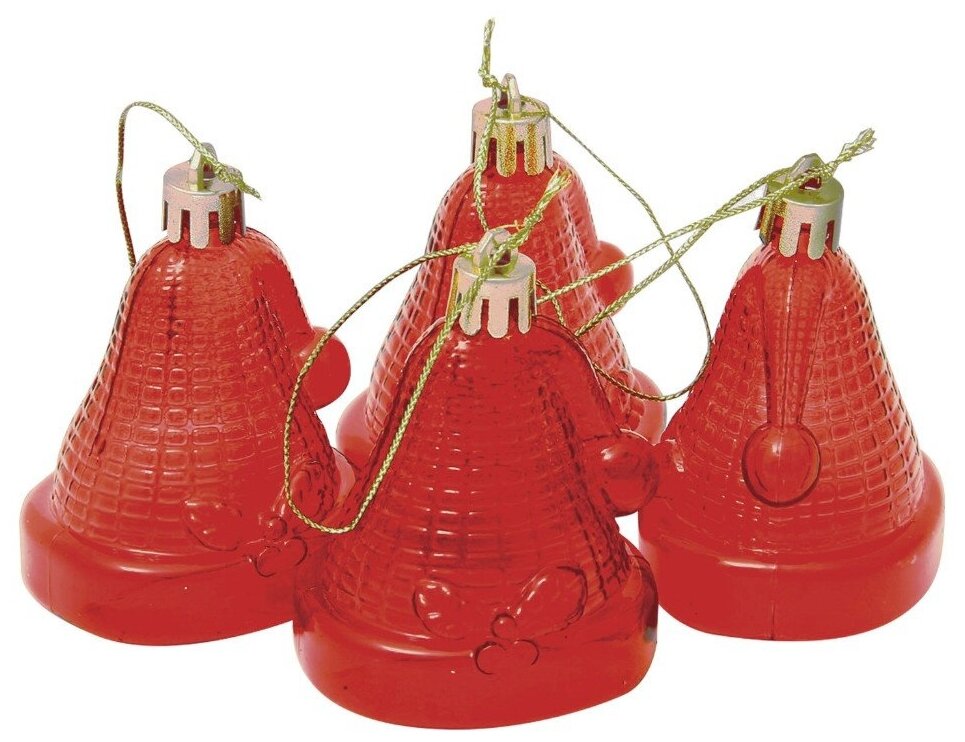 Украшения елочные подвесные "Колокольчики" набор 4 шт. 65 см пластик полупрозрачные красные 59596 2 шт.