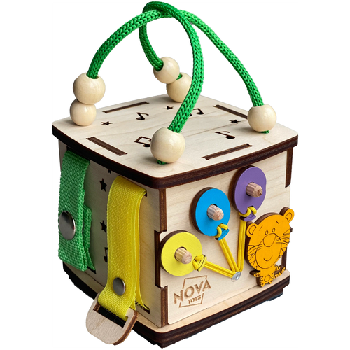фото Бизиборд, бизикубик тигр для малыша, детей, мальчика, девочки, развивающая деревянная игрушка в дорогу бизи куб nova toys