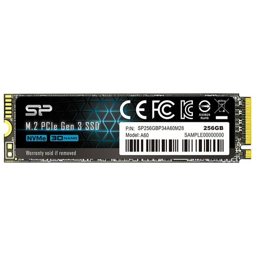 фото Твердотельный внутренний диск ssd silicon power 256gb p34a60, pcie 3x4, r/w - 2200/1600 mb/s, (m.2), 2280, tlc 3d nand