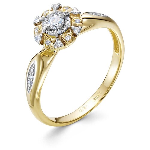 Кольцо Vesna jewelry, желтое золото, 585 проба, родирование, бриллиант, размер 17.5, бесцветный