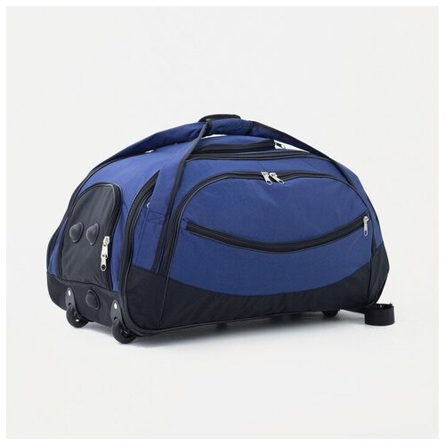 фото Сумка дорожная на колесах, отдел на молнии, отдел для обуви, 3 наружных кармана, длинный ремень, цвет синий зфтс