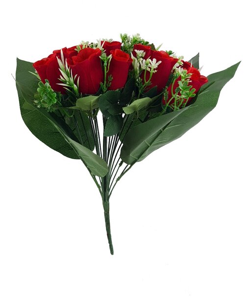 Декоративные розы с листами / букет искусственных цветов / цветы на кладбище / цветочная композиция