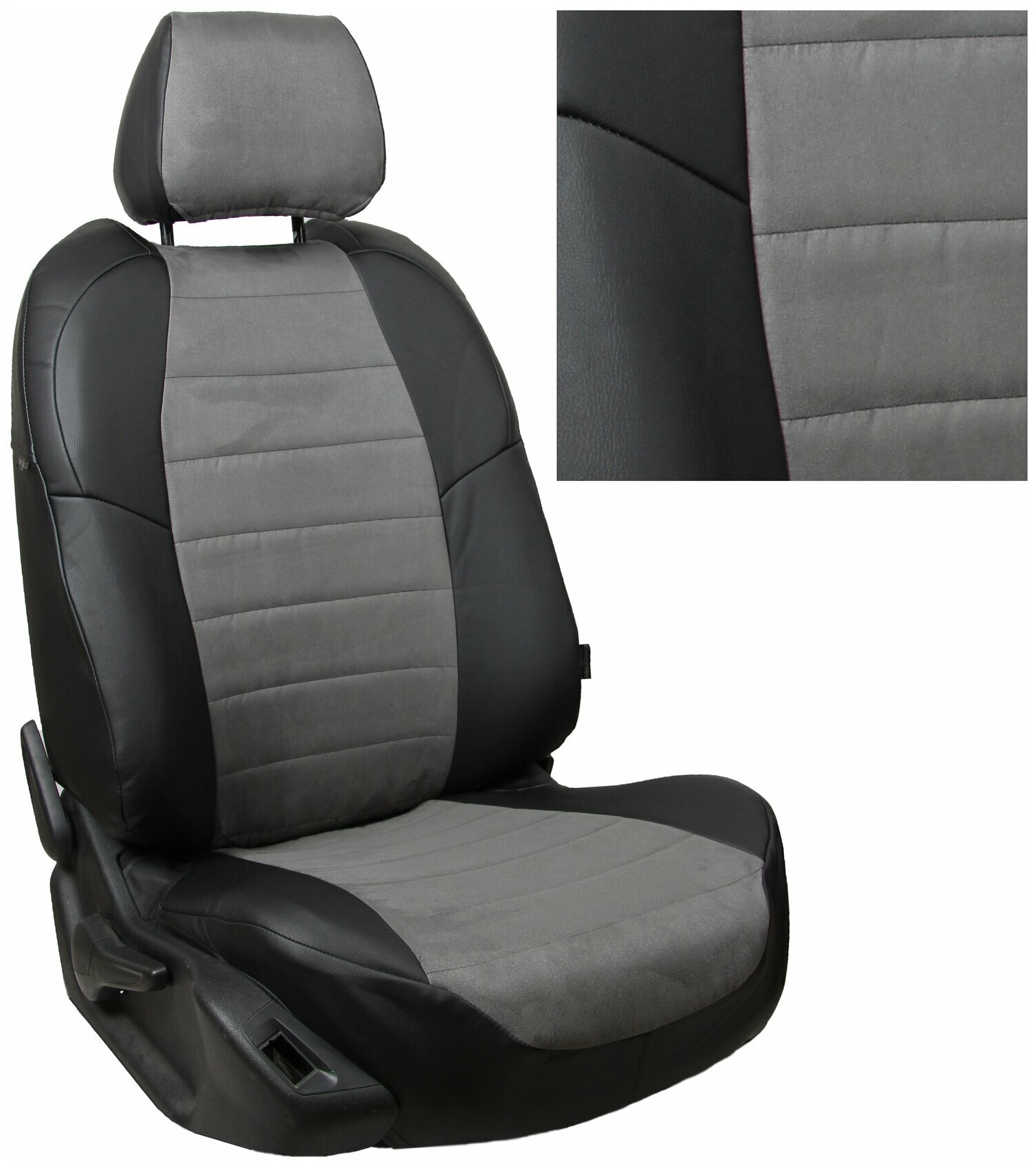 Чехлы на Hyundai H1 8 мест (2007-2022), Алькантара, Черный + Серый, Автопилот, kha-kh1-kh18-chese-a