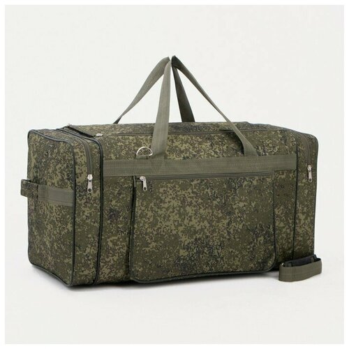 фото Сумка дорожная на молнии, 3 наружных кармана, длинный ремень, цвет хаки зфтс