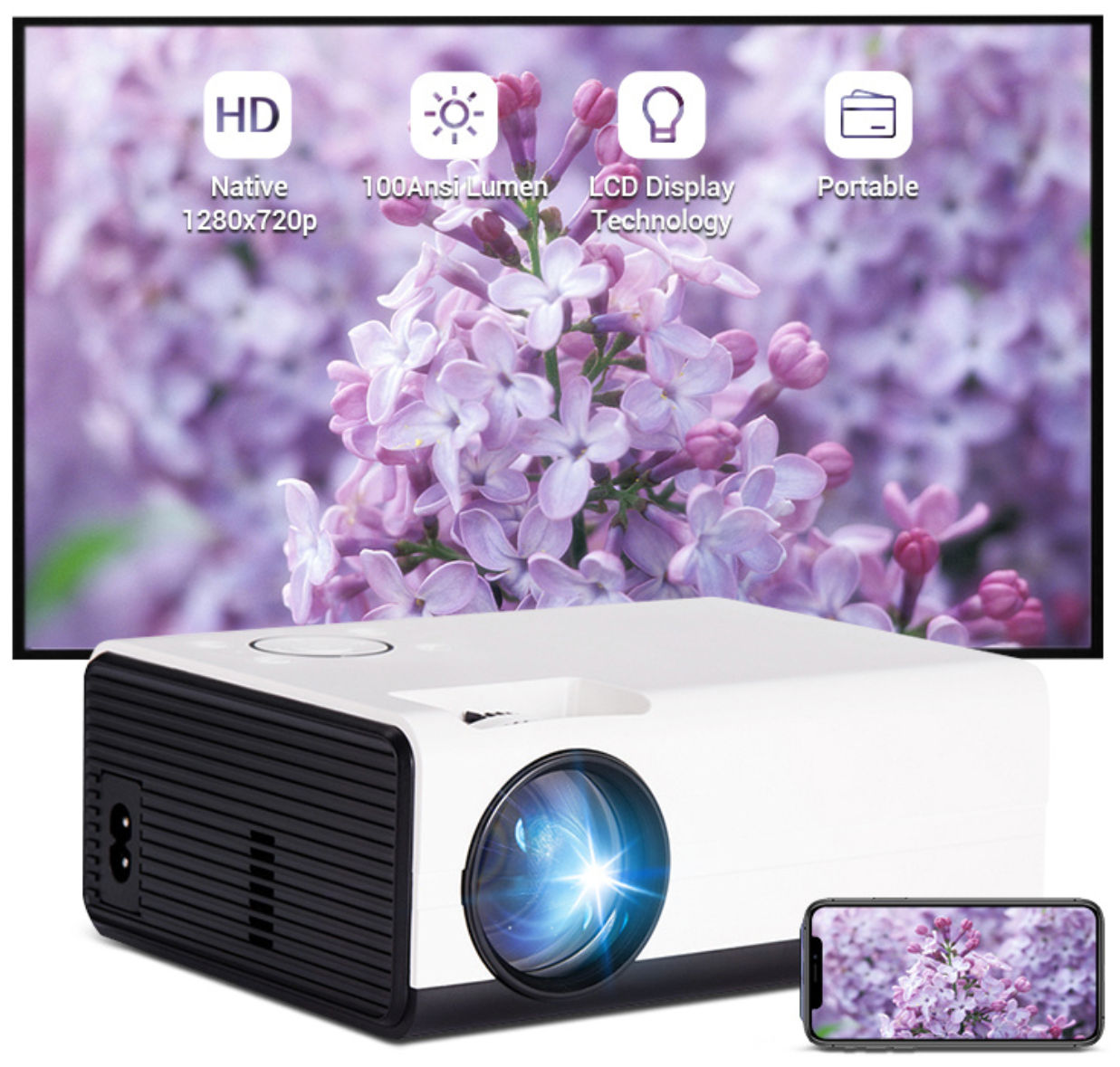 Домашний проектор для просмотра фильмов / Проектор для офиса / Видео проектор 4 К Full HD для дома / мультимедийный проектор Smart TV Android
