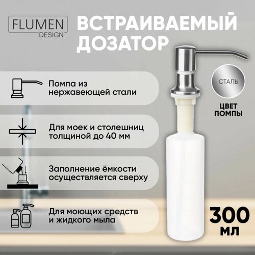Дозатор для моющего средства FLUMEN DESIGN Rimini 300 мл сталь