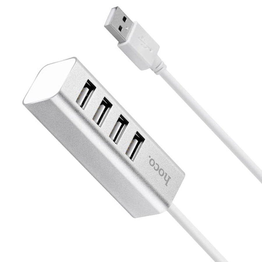 USB HUB разветвитель HOCO HB1 4 в 1 USB2.0 (m) - 4xUSB2.0 (f), 80 см, серебристый