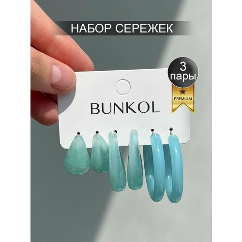 Комплект серег Bunkol, пластик, эмаль, размер 30 мм, голубой, синий