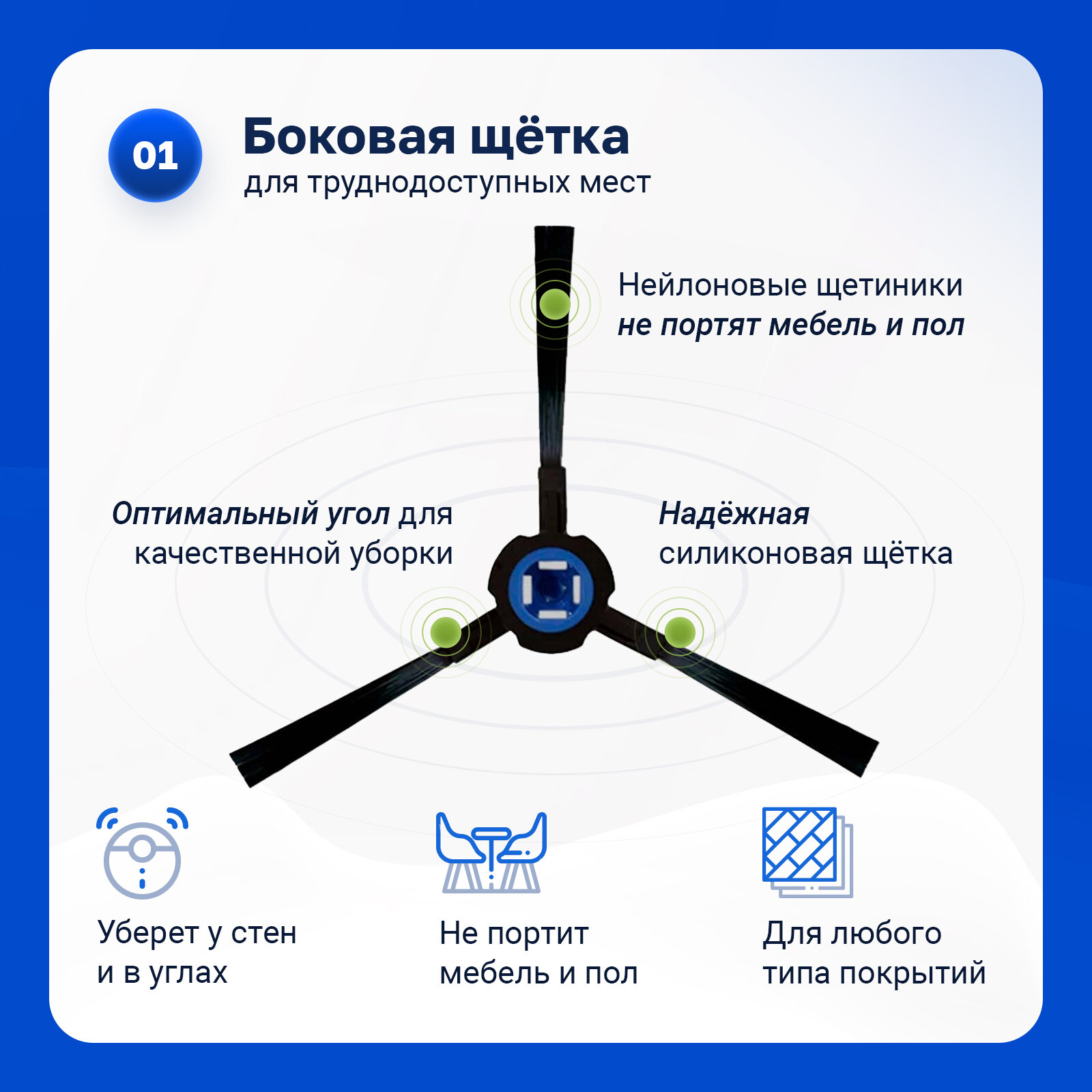 Боковые щетки для робота пылесоса ILIFE A7, A9, A9s, Polaris PVCR 0930 SmartGo, V8S, V8 Plus, A80 PLUS, X750, V80, X785, X800