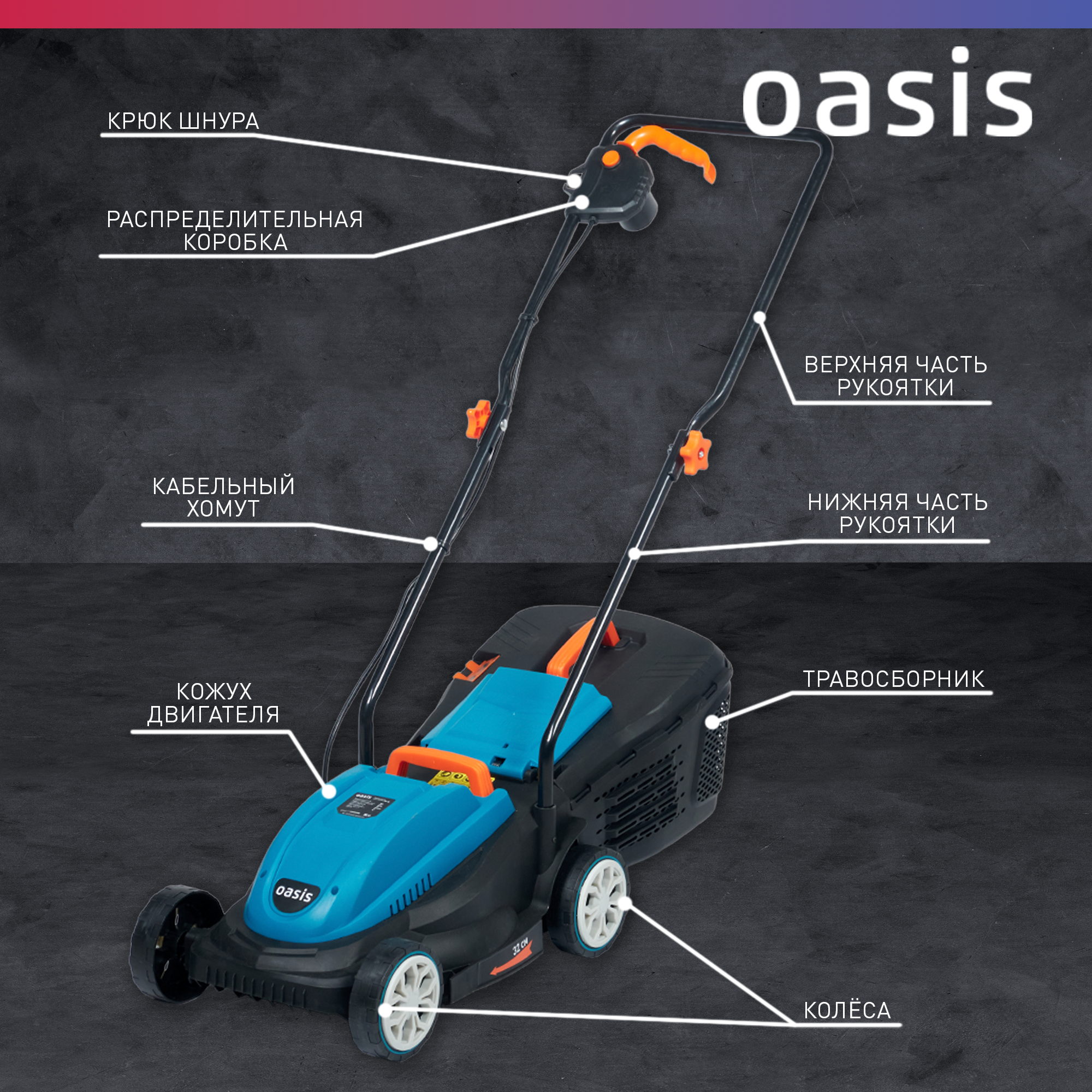 Электрическая газонокосилка Oasis GE-10, 1000 Вт, 32 см, 2022 - фотография № 2