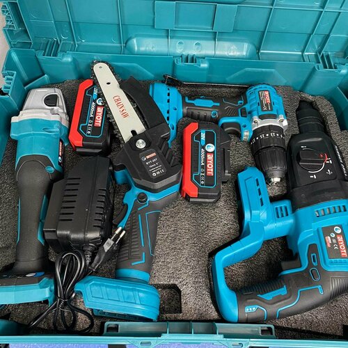 Набор электроинструментов аккумуляторных 4 в 1 перфоратор болгарка гайковерт пила 2АКБ 20V 4Ah Набор аккумуляторного инструмента 21490₽