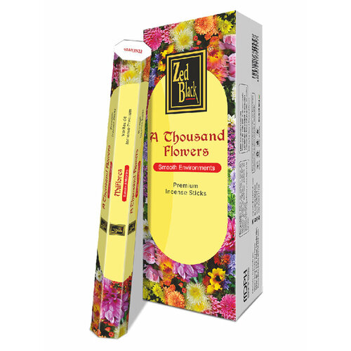 A THOUSAND FLOWERS Premium Incense Sticks, Zed Black (ТЫСЯЧА цветов премиум благовония палочки, Зед Блэк), уп. 20 палочек.
