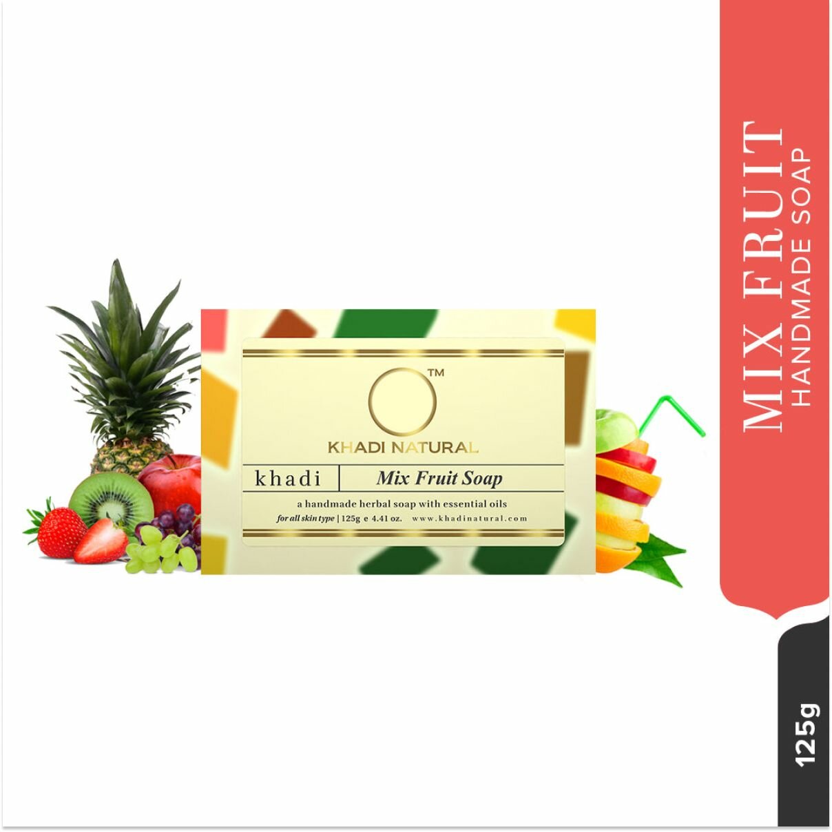 Мыло твердое Khadi Natural туалетное натуральное Фруктовый микс (Mix Fruit Soap), 125 г