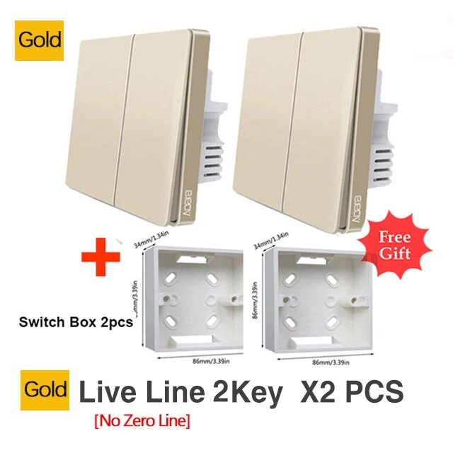 Беспроводной настенный выключатель ZigBee Aqara, 2X NO neutral 2Key