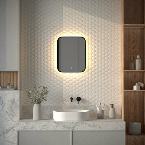 Зеркало с окантовкой и LED-подсветкой настенное AURA DEFESTO 40x50 см (Сенсорный выключатель), для гостиной, прихожей, спальни, кабинета и ванной комнаты, DF 2971S