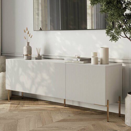 Тумба под телевизор напольная 3 секции белая рифленая рельефная мелкая волна 150*37*57