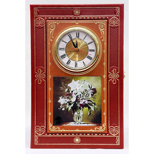 Ключница настенная с часами коричневая