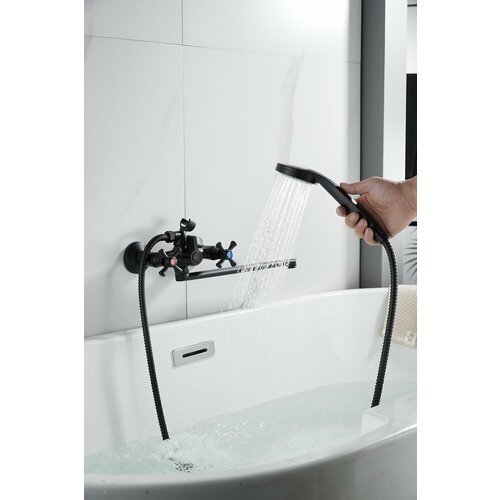 Смеситель для ванны черный матовый, двухручковый, картридж 40 мм, излив 30 см.