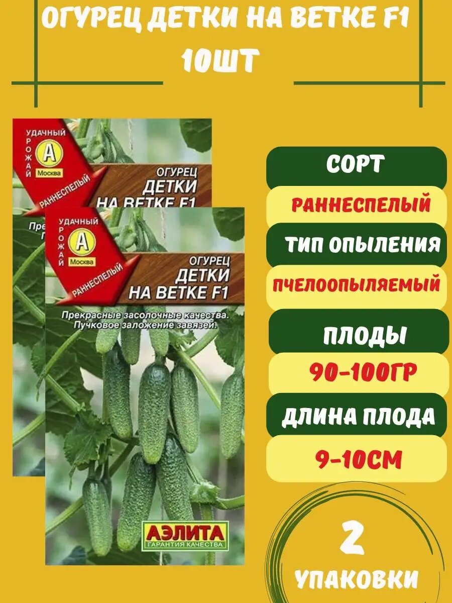 Огурец Детки на ветки F1 10 семян 2 упаковки