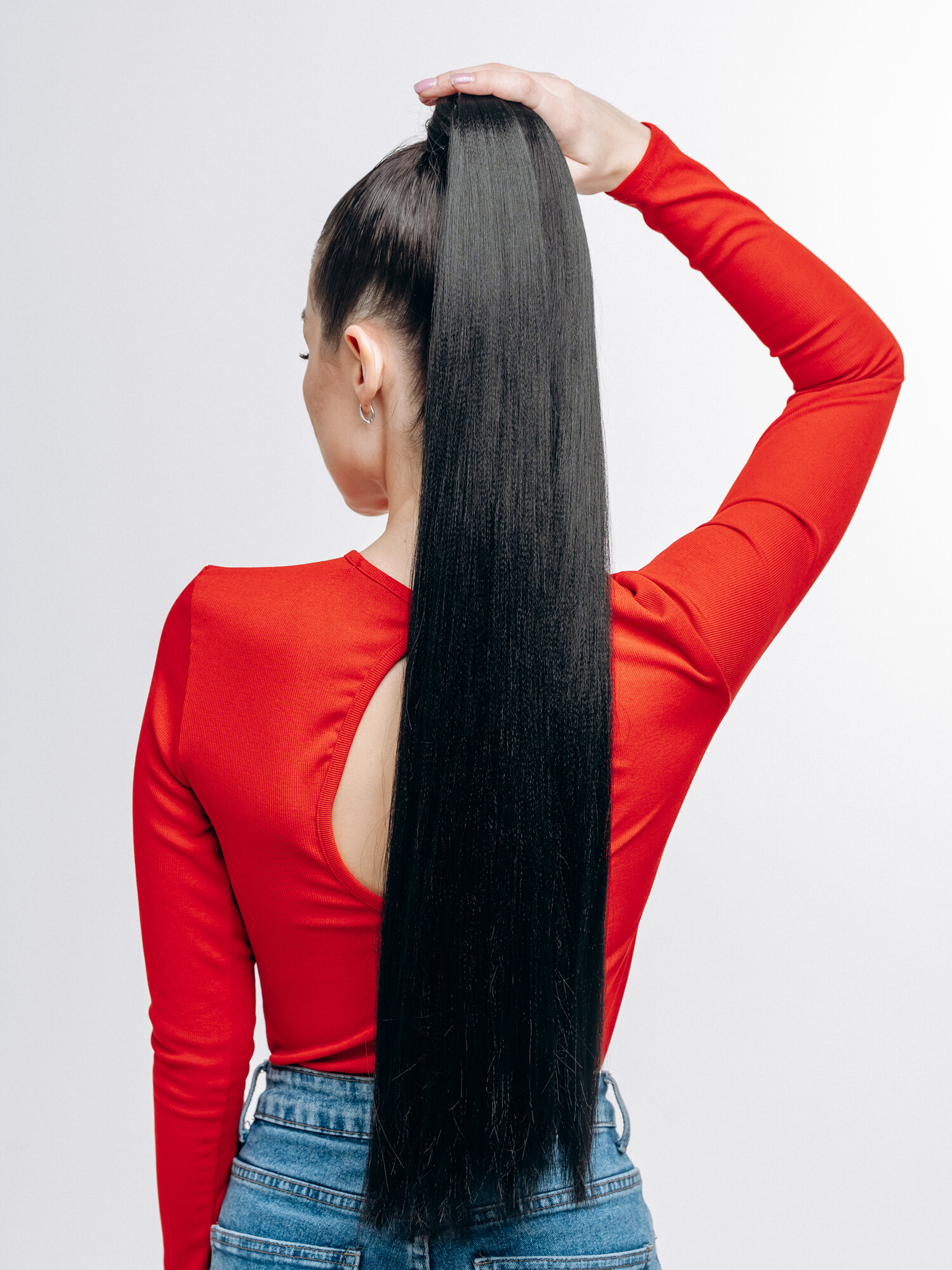 Хвост на резинке 10 прядей, 70 см, цвет черный, искусственные волосы — фото 1